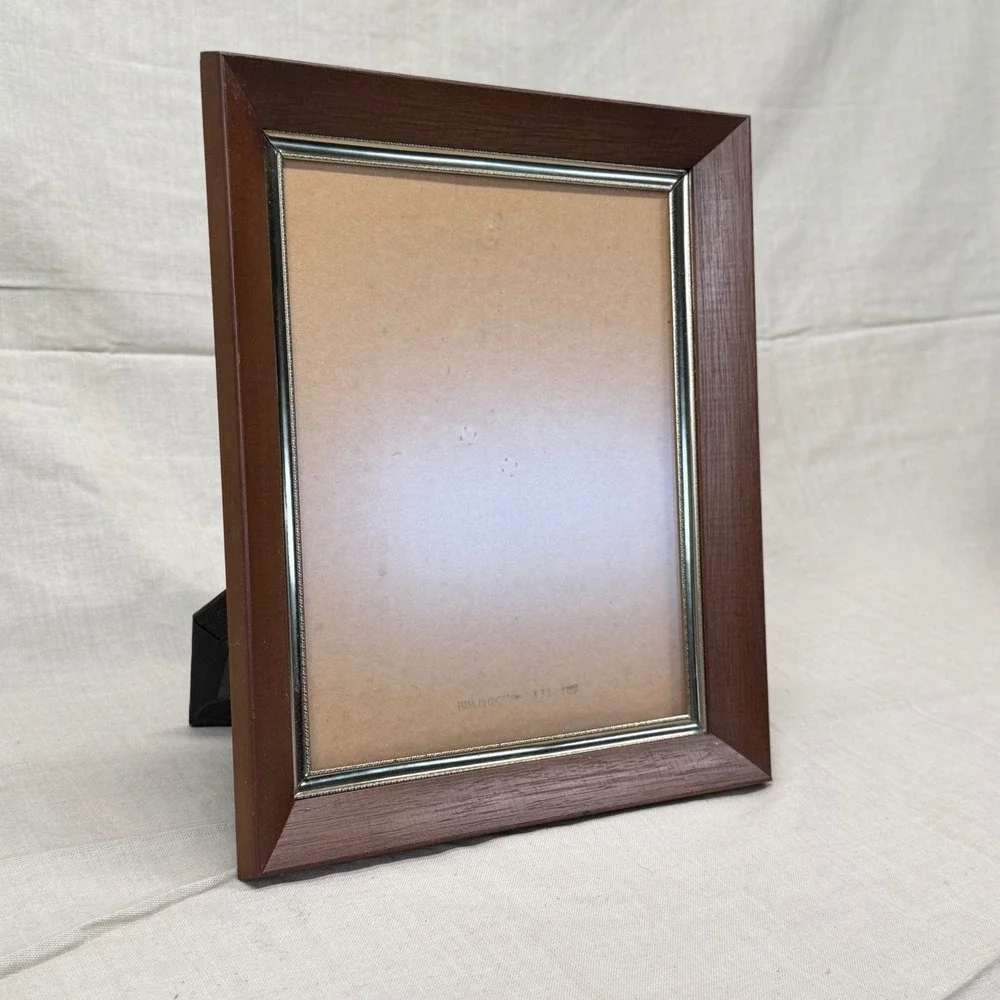 Vintage Wood Picture Frame Brass Trim Tabletop Frame Neutral Traditional Decor